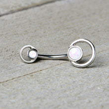 Load image into Gallery viewer, White Faux Opal Double Circle Double Mount Belly Ring
