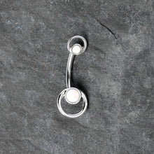 Load image into Gallery viewer, White Faux Opal Double Circle Double Mount Belly Ring
