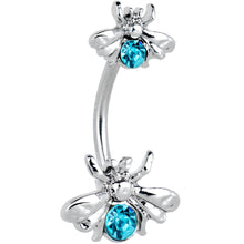 Load image into Gallery viewer, Blue Gem Bees Beautiful Insect Double Mount Belly Ring
