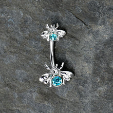 Load image into Gallery viewer, Blue Gem Bees Beautiful Insect Double Mount Belly Ring
