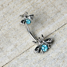 Load image into Gallery viewer, Blue Gem Bees Beautiful Insect Double Mount Belly Ring
