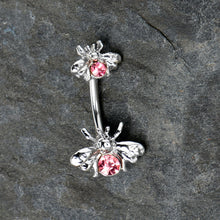 Load image into Gallery viewer, Pink Gem Bees Beautiful Insect Double Mount Belly Ring
