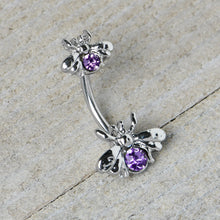 Load image into Gallery viewer, Purple Gem Bees Beautiful Insect Double Mount Belly Ring
