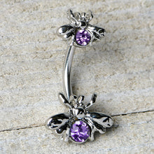 Load image into Gallery viewer, Purple Gem Bees Beautiful Insect Double Mount Belly Ring
