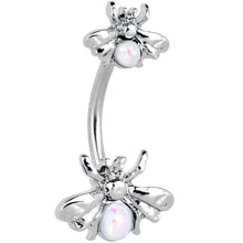 Load image into Gallery viewer, White Opalescent Bees Beautiful Insect Double Mount Belly Ring
