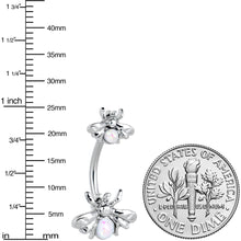 Load image into Gallery viewer, White Opalescent Bees Beautiful Insect Double Mount Belly Ring
