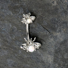 Load image into Gallery viewer, White Opalescent Bees Beautiful Insect Double Mount Belly Ring
