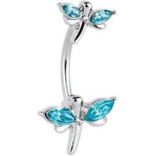 Load image into Gallery viewer, Blue Gem Simple Stylized Dragonfly Double Mount Belly Ring
