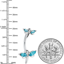 Load image into Gallery viewer, Blue Gem Simple Stylized Dragonfly Double Mount Belly Ring
