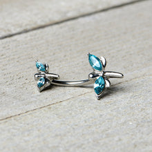 Load image into Gallery viewer, Blue Gem Simple Stylized Dragonfly Double Mount Belly Ring
