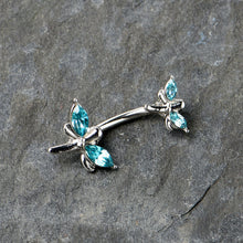 Load image into Gallery viewer, Blue Gem Simple Stylized Dragonfly Double Mount Belly Ring
