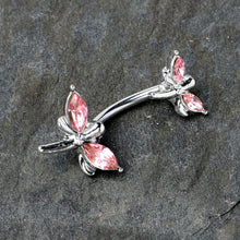 Load image into Gallery viewer, Pink Gem Simple Stylized Dragonfly Double Mount Belly Ring

