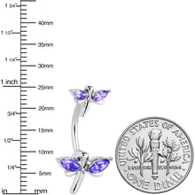 Load image into Gallery viewer, Purple Gem Simple Stylized Dragonfly Double Mount Belly Ring
