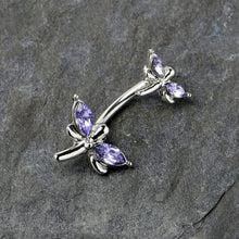 Load image into Gallery viewer, Purple Gem Simple Stylized Dragonfly Double Mount Belly Ring
