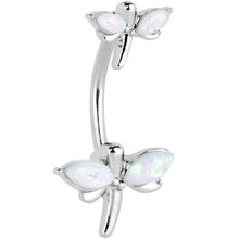 Load image into Gallery viewer, White Opalescent Simple Stylized Dragonfly Double Mount Belly Ring
