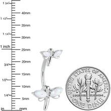Load image into Gallery viewer, White Opalescent Simple Stylized Dragonfly Double Mount Belly Ring
