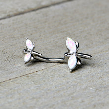 Load image into Gallery viewer, White Opalescent Simple Stylized Dragonfly Double Mount Belly Ring
