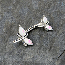 Load image into Gallery viewer, White Opalescent Simple Stylized Dragonfly Double Mount Belly Ring
