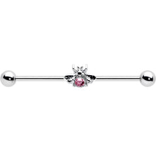 Load image into Gallery viewer, 14G Pink Gem Bee Beautiful Insect Industrial Barbell 38mm
