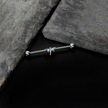 Load image into Gallery viewer, 14G Blue Gem Simple Stylized Dragonfly Industrial Barbell 38mm
