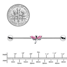 Load image into Gallery viewer, 14G Pink Gem Simple Stylized Dragonfly Industrial Barbell 38mm
