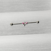 Load image into Gallery viewer, 14G Pink Gem Simple Stylized Dragonfly Industrial Barbell 38mm
