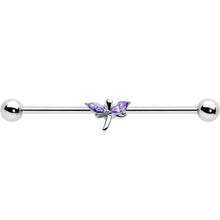 Load image into Gallery viewer, 14G Purple Gem Simple Stylized Dragonfly Industrial Barbell 38mm
