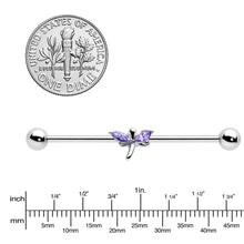 Load image into Gallery viewer, 14G Purple Gem Simple Stylized Dragonfly Industrial Barbell 38mm
