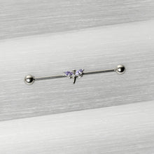Load image into Gallery viewer, 14G Purple Gem Simple Stylized Dragonfly Industrial Barbell 38mm
