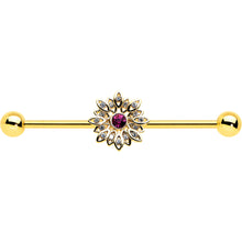 Load image into Gallery viewer, 14G Clear Pink Gem Gold Tone Starry Flower Industrial Barbell 38mm
