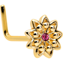 Load image into Gallery viewer, 20G 7mm Pink Gem Gold Tone Starry Flower L Shape Nose Ring

