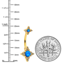 Load image into Gallery viewer, Blue Synthetic Opal Gold Tone Rhombus Duo Double Mount Belly Ring
