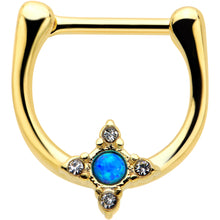 Load image into Gallery viewer, 16G 5/16 Blue Synthetic Opal Gold Tone Rhombus Cartilage Clicker
