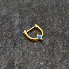 Load image into Gallery viewer, 16G 5/16 Blue Synthetic Opal Gold Tone Rhombus Cartilage Clicker
