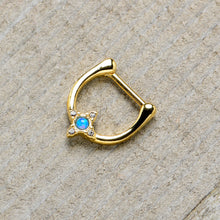 Load image into Gallery viewer, 16G 5/16 Blue Synthetic Opal Gold Tone Rhombus Cartilage Clicker

