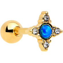 Load image into Gallery viewer, 16G 1/4 Blue Synthetic Opal Gold Tone Rhombus Cartilage Earring
