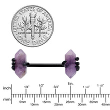 Load image into Gallery viewer, 14G 9/16 Purple Amethyst Black Claw Obelisk Barbell Nipple Ring Set
