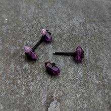 Load image into Gallery viewer, 14G 9/16 Purple Amethyst Black Claw Obelisk Barbell Nipple Ring Set
