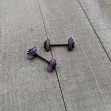 Load image into Gallery viewer, 14G 9/16 Purple Amethyst Black Claw Obelisk Barbell Nipple Ring Set
