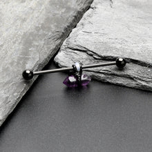 Load image into Gallery viewer, 14G Purple Amethyst Black Claw Industrial Barbell 38mm
