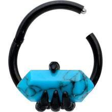 Load image into Gallery viewer, 16G 3/8 Blue Turquoise Black Claw Obelisk Hinged Segment Ring
