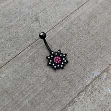 Load image into Gallery viewer, Clear Pink Gem Black Midnight Flower Blooming Belly Ring
