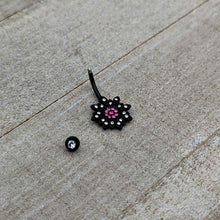 Load image into Gallery viewer, Clear Pink Gem Black Midnight Flower Blooming Belly Ring
