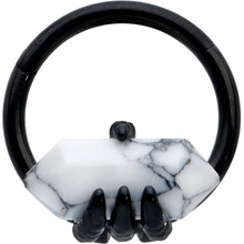 Load image into Gallery viewer, 16G 3/8 White Howlite Black Claw Obelisk Hinged Segment Ring
