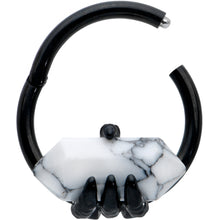 Load image into Gallery viewer, 16G 3/8 White Howlite Black Claw Obelisk Hinged Segment Ring
