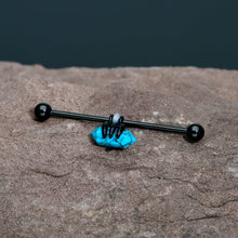 Load image into Gallery viewer, 14G Blue Turquoise Black Claw Industrial Barbell 38mm
