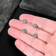 Load image into Gallery viewer, 14G 9/16 Clear Gem Epic Fabulous Flower Barbell Nipple Ring Set
