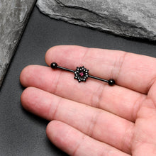 Load image into Gallery viewer, 14G Clear Pink Gem Black Midnight Flower Industrial Barbell 38mm
