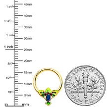 Load image into Gallery viewer, 16G 3/8 Blue Gem Gold Tone Tropic Fan Hinged Segment Ring

