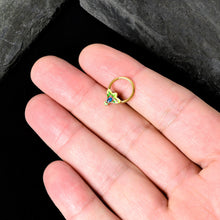Load image into Gallery viewer, 16G 3/8 Blue Gem Gold Tone Tropic Fan Hinged Segment Ring
